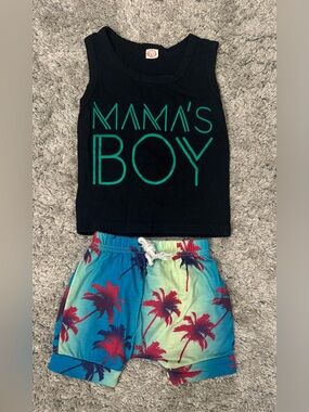 Mama’s Boy Tank and Tropical Palm Tree Shorts Set Size 3-6 Months